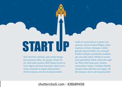 Business idea with startup concept layout using rockets fly up and space for text.