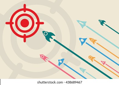 Business idea with startup concept using rockets fly up to the target.