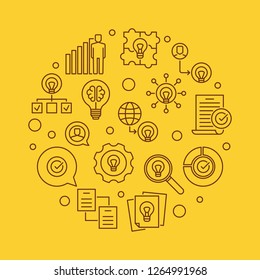 Business Idea vector circular creative illustration in outline style on yellow background