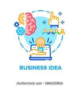Concepto de icono del vector de ideas de negocio. Idea De Empresario, Imaginación Y Organización De Proyectos, Contratación De Trabajadores Y Recursos Humanos, Reunión Informativa De Equipo E Ilustración De Colores De Brainstormaciones
