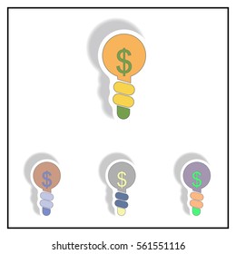 Business idea Vector illustration collection in paper sticker style of Light Bulb with dollar sign