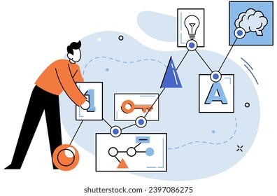 Business idea. Vector illustration. Conceptual thinking allows entrepreneurs to identify patterns, spot opportunities, and conceptualize innovative solutions It is bridge connects imagination