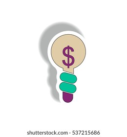 Business idea Vector illustration in paper sticker style of Light Bulb with dollar sign
