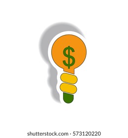 Business idea Vector illustration in paper sticker style of Light Bulb with dollar sign