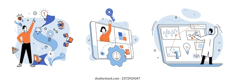 Idea de negocio. Ilustración vectorial. La chispa enciende la innovación en llamas, da vida a los conceptos y traslada los límites lo que es posible el pensamiento creativo alimenta la imaginación, permitiendo la creatividad