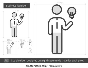Icono de línea vectorial de idea de negocio aislado en fondo blanco. Icono de línea de ideas de negocio para infografía, sitio web o aplicación. Icono escalable diseñado en un sistema de cuadrícula.