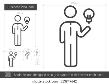 Icono de línea vectorial de idea de negocio aislado en fondo blanco. Icono de línea de ideas de negocio para infografía, sitio web o aplicación. Icono escalable diseñado en un sistema de cuadrícula.
