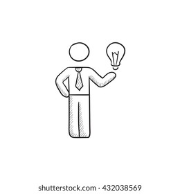 Icono de esbozo de vector de idea de negocio aislado en segundo plano. Dibujo mano Icono de idea de negocio. Icono de esbozo de idea de negocio para infografía, sitio web o aplicación.