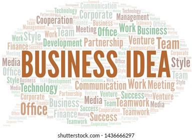 Business Idea word cloud. Collage made with text only.