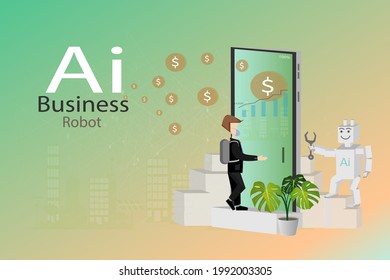 Business ideas and artificial intelligence robots make business successful and profitable.