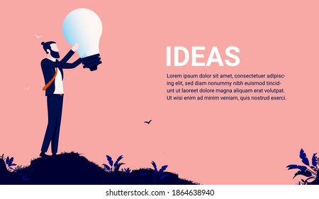 Business ideas - Businessman holding light bulb with copy space for text. Vector illustration.