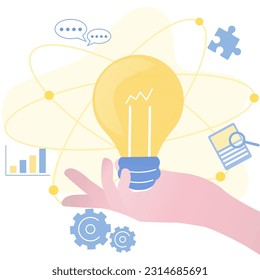 Business ideas concept. Creative thinking, planning, analyzing data, problem-solving, opportunity and innovation. Thinking outside the box, exploring, innovative solutions. Flat vector illustration.