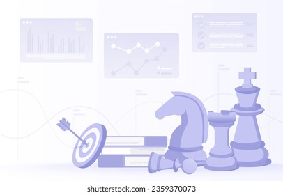 Business ideas concept. Elements of strategy management, tactical planning, thinking, problem solving, competition, opportunity, goals and target to achieve success. Flat vector design illustration.