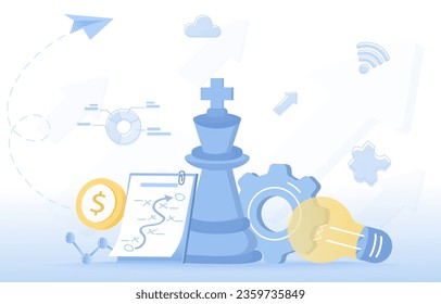 Business ideas concept. Elements of business strategy management, tactical plan, thinking, competition, opportunity, goals and target. Flat vector design illustration.