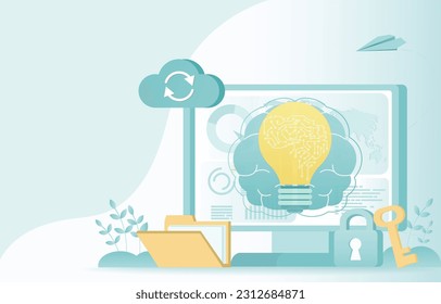 Concepto de ideas de negocio. Estrategia de innovación y creatividad para lograr el éxito. El proceso de intercambio de ideas, pensamiento y planificación para desarrollar nuevas ideas y oportunidades para el negocio.