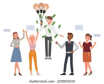 Business ideas concept. Office man and woman character vector design. Business people working in office planning, thinking and economic analysis on isolated white background.