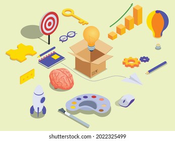 Business ideas and creativity 3d isometric vector set collection for banner, website, illustration, landing page, flyer, etc.