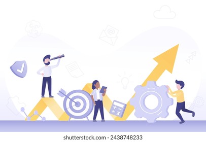 Business ideas and growth concept. Business people strategy planning, tactical management, collaboration improvement, development and growth to success. Flat vector design illustration.