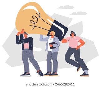 Ideas de negocio, innovación e implementación de estrategias de negocio, concepto de Anuncio de Vector. Impulsar el negocio con ideas y tecnologías innovadoras.