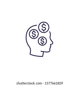 business ideas, money thinking vector line icon