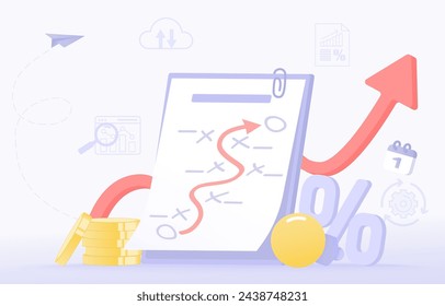 Business ideas and strategy plan concept. Elements of setting goal, thinking, planning, creativity, competition and opportunity to achieve success. Flat vector design illustration.