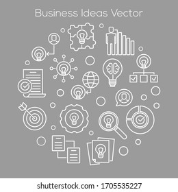 Business Ideas vector round colored outline illustration on Gray background
