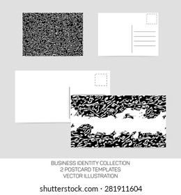 Business identity collection: black and white chaos. Postcard templates in two size with back side. Vector Illustration EPS10.