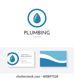 Business identity collection with business card and logo made in modern flat style vector for plumbing company or handyman.