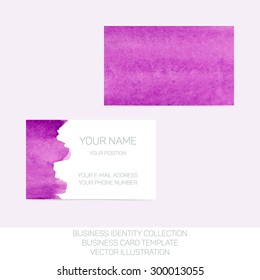 Business identity collection: purple watercolor. Front and back sides for business card template. Vector Illustration EPS10.