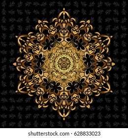 Business identity concept for bio, eco company or spa salon. Vector golden mandala shape on a black background. Isolated logo. Gradient premium logotype.