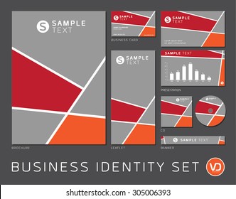 Business identity set in gray, red and orange with white lines