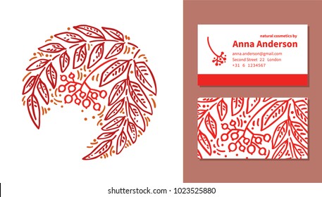 Business identity set with logo, business card and pattern. Tender floral pattern and logo is ideal for hand made products, organic and beauty business. Isolated vector illustration