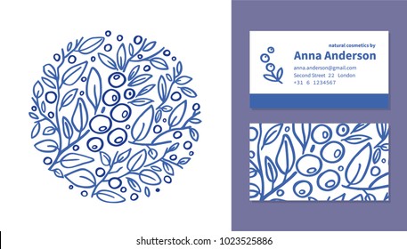 Business identity set with logo, business card and pattern. Tender floral pattern and logo is ideal for hand made products, organic and beauty business. Isolated vector illustration