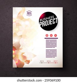 Business Identity Web Template, with Abstract Design on the Right, on a Dark Brown Cork Board Background. Vector illustration.