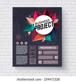 Business Identity Web Template with Creative Graphic Designs on a White Brick Wall Background. Vector illustration.