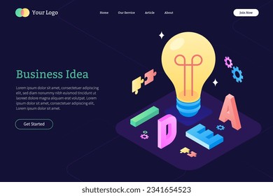 Business ides landing page concept. Creative yellow bulb vector illustration. Creativity isometric icon.