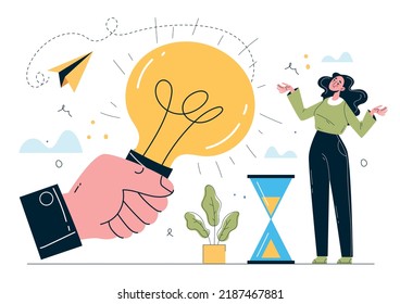 Business ides light bulb people teamwork concept line art illustration. Vector design graphic element