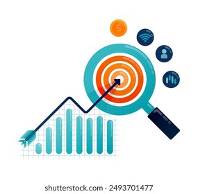 Ilustración comercial de los aumentos de gráfico de flecha para alcanzar el objetivo en el logro de los objetivos financieros. Se puede utilizar para el póster, Plantilla, Anuncio, cubierta, folleto, folleto