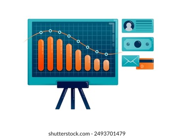 Business illustration of board that shows ups and downs or volatility in company for meeting needs. Can be used for landing pages, websites, mobile apps, posters, flyers