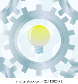 Business illustration with a bright light bulb in a large mechanism. Trendy icon design for business idea. Modern poster, banner, poster for offices