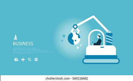 Business Illustration. businesman with crane.