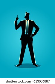 Business illustration of a businessman with a finger pointed up