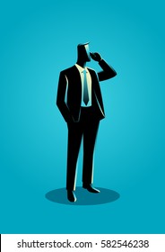 Business illustration of a businessman in formal suit standing while on phone