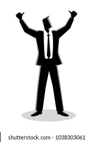 Business illustration of a businessman hands up, doing thumbs up