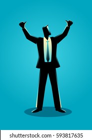 Business illustration of a businessman hands up, doing thumbs up