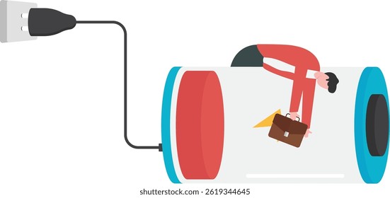 Business illustration of a businessman taking a nap on sofa. Laying, relaxing, recharge, resting concept

