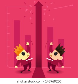 Business illustration cartoon display businessman in a happy a graph chat diagram to way success 