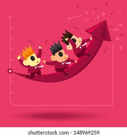 Business illustration cartoon display businessman in a happy a graph chat diagram to way success 