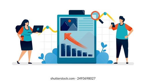 Business illustration of clipboard of performance reports, bar charts of sales increase achievements. Can be used for seamless office template, homepage, landing page, proster ads