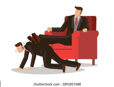 Business illustration concept of a boss trampling on a employee. Flat vector illustration